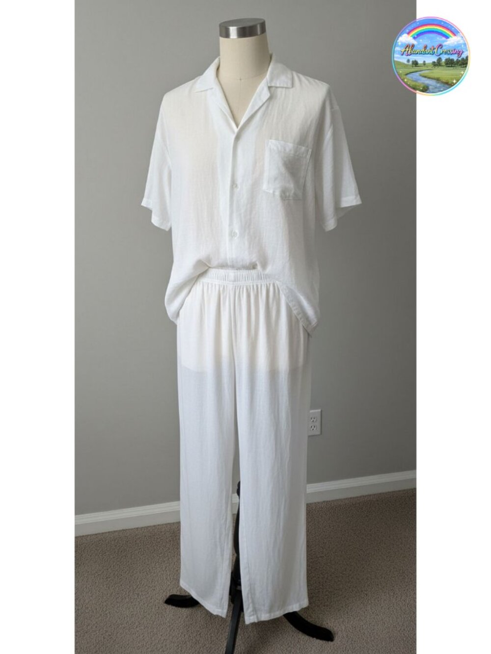 Men's Cotton Linen 2-Piece Shirt and Pants Set Beach Wedding Yoga Outfit
